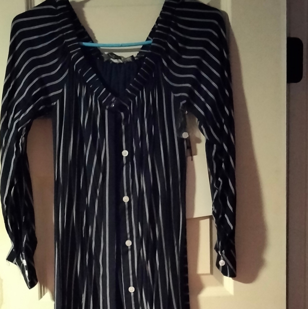 Blue and white stripe long sleeve maxi dress